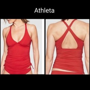 Athleta red side scrunch tankini new